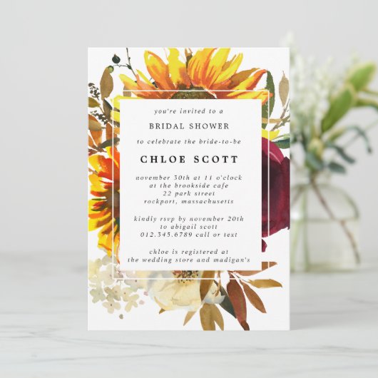 Fall-Blume-Brautparty Einladung (Stehend Vorderseite)