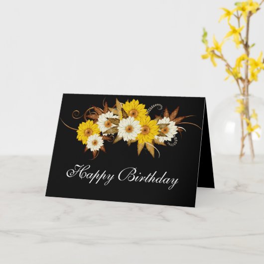 Fall-Blume-Design auf Black Happy Birthday Card Karte (Gelbe Blume)