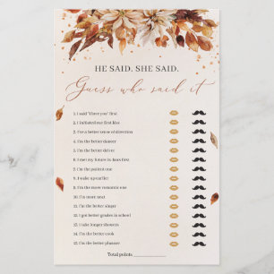 Fall Blume Er sagte, sie sagte Brautparty Game