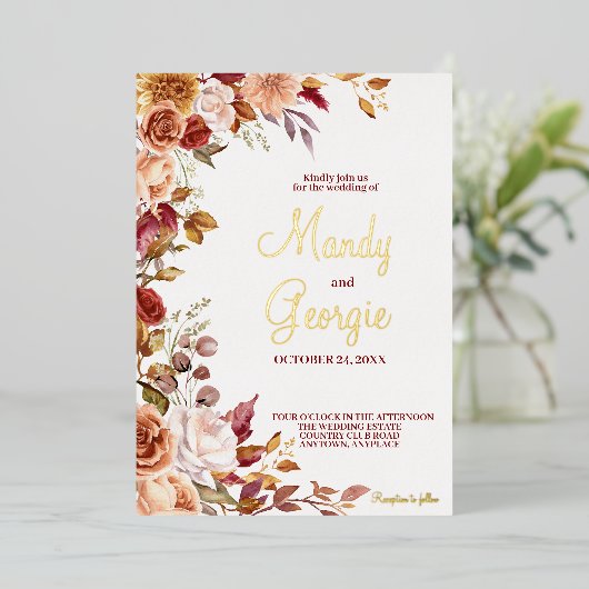 Fall Blume Foil Hochzeit Einladung (Stehend vorne)