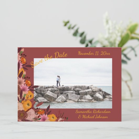 Fall-Blume-Foto Save The Date (Stehend Vorderseite)