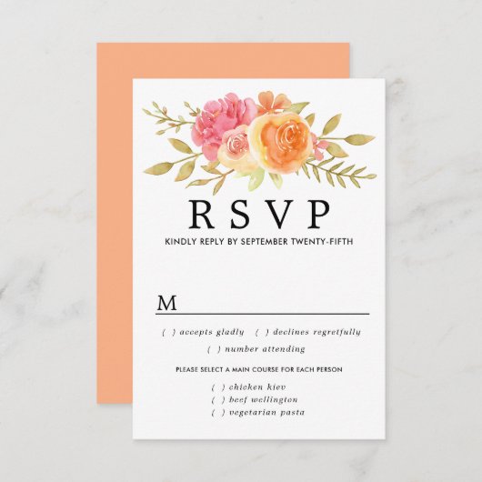 Fall-Blume Hochzeit-RSVP-Karte, Mahlzeiten Optione RSVP Karte (Vorne/Hinten)