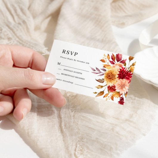 Fall-Blume-Hochzeitkarte für RSVP Begleitkarte