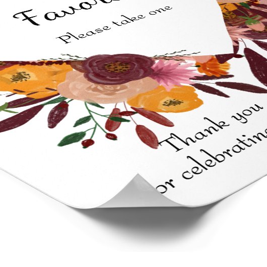 Fall-Blume Hochzeitsweiße Favoriten-Poster Poster (Ecke)