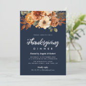 Fall Blume marineblaue Erntedank Abendessen Einladung (Stehend Vorderseite)
