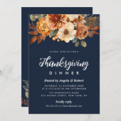 Fall Blume marineblaue Erntedank Abendessen Einladung (Vorne/Hinten)