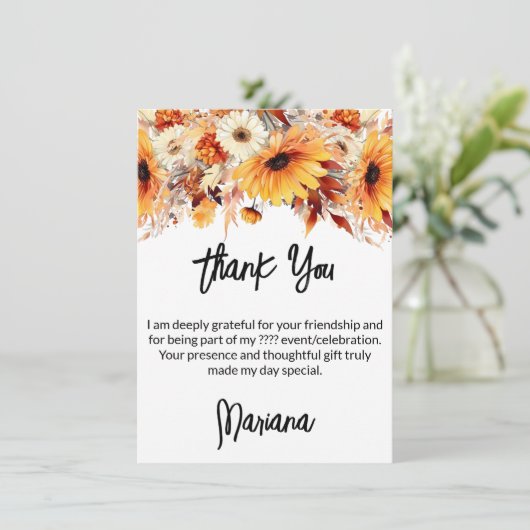 Fall Blume Party Danke Karte (Stehend Vorderseite)