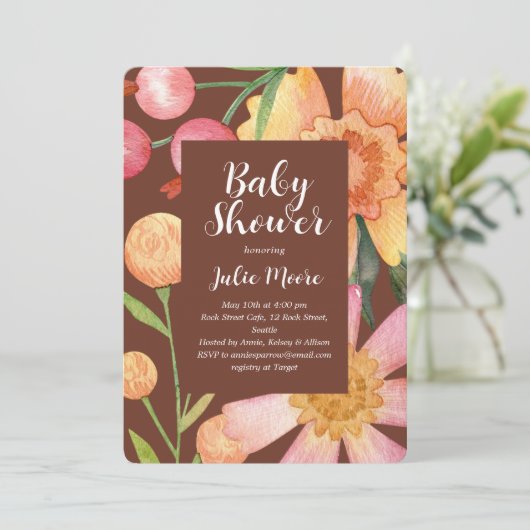 Fall Blume Power Kinderdusche Einladung (Stehend Vorderseite)