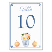 Fall Blume Pumpkin Chinoiserie Chic Blue Wedding Tischnummer (Vorderseite)