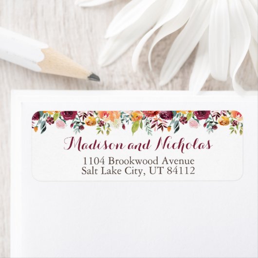 Fall-Blume-Rücksendeadresse-Etikett, Orange (Insitu)