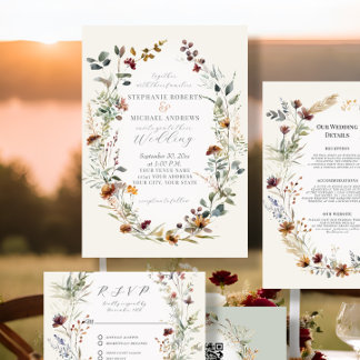 Fall Blume Rustic Boho Wreath Floral Wedding Einladung