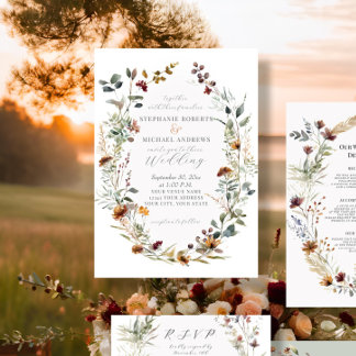 Fall Blume Rustic Boho Wreath Floral Wedding Einladung