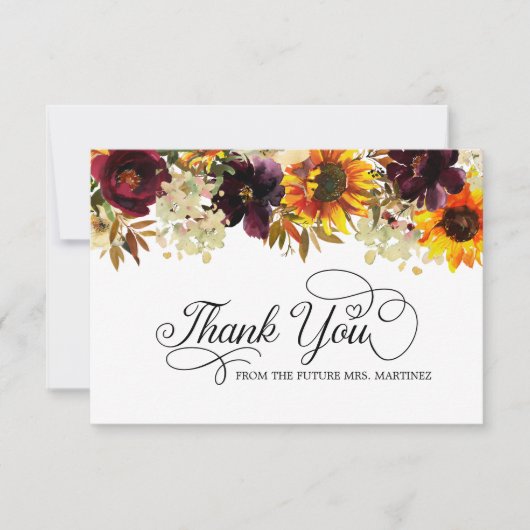 Fall Blume Sonnenblumen Rose Brautparty Danke (Vorderseite)