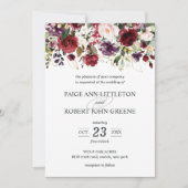 Fall-Blumen in Rotem, in Lila und erröten Hochzeit Einladung (Vorderseite)