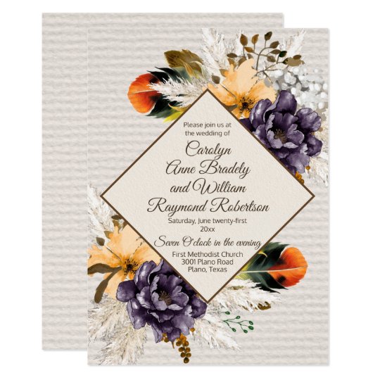 Fall Blumen Mit Pampas Gras Und Feder Hochzeit Einladung Zazzle De