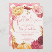 FALL Blumen und Rosa Karo Fall in Liebe Dusche Inv Einladung (Vorne/Hinten)