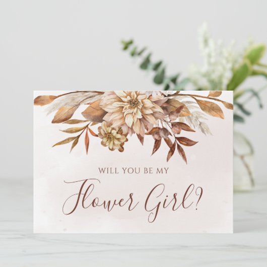 Fall Blumenblättern werden Sie mein Blumenmädchen  Einladung (Stehend Vorderseite)