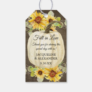 Fall Blumenblume Foliage Pumpkin Rustikales Holz Geschenkanhänger