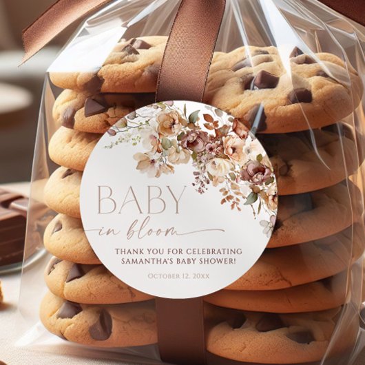 Fall Blumenbraun-neutrales Baby in Blütendusche Runder Aufkleber