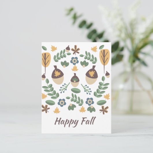 Fall Blumengrün Blätter Acorn Muster Postkarte (Stehend Vorderseite)