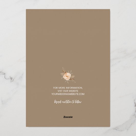 Fall Blumenhochzeit Rose speichern das Datum Gold Folieneinladung (Rückseite)