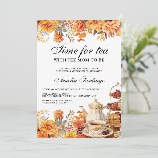 Fall Blumentee mit Mama als Babydusche Einladung (Stehend Vorderseite)