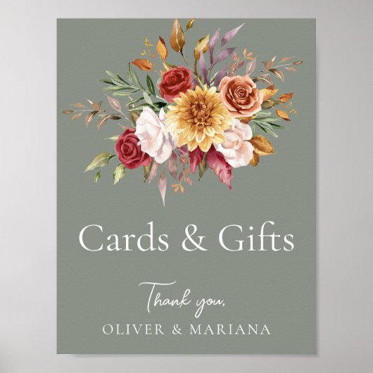 Fall Blumenzettel Grüne Hochzeitskarten & Geschenk Poster (Vorne)