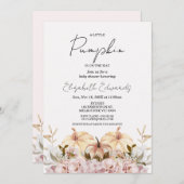 Fall Blush Boho Floral Little Pumpkin Baby Dusche Einladung (Vorne/Hinten)