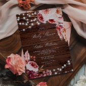 Fall Bohemian Rose Rustic Wood Baby Shower Einladung