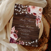 Fall Bohemian Rose Rustic Wood Baby Shower Einladung
