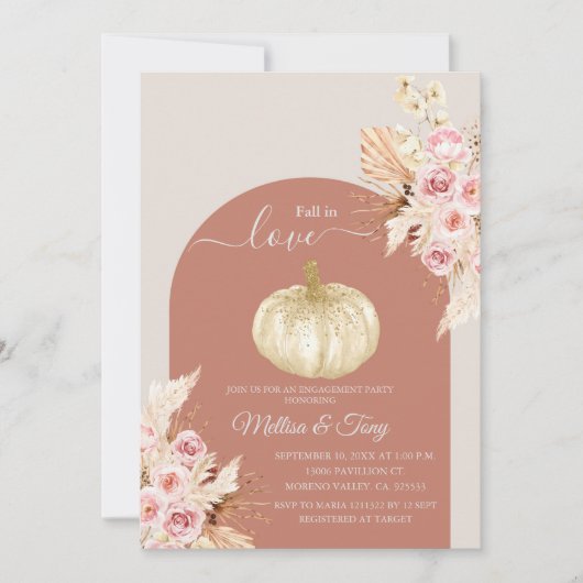 Fall Boho Arch Pumpkin Falling in Liebe Einladung (Vorderseite)