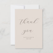 Fall Boho Beige Simple Modern Script Wedding Foto Dankeskarte (Vorderseite)
