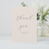 Fall Boho Beige Simple Modern Script Wedding Foto Dankeskarte (Stehend Vorderseite)