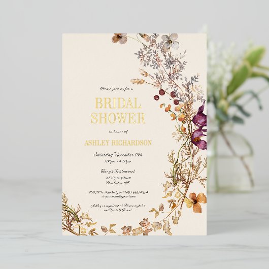 Fall Boho Brautparty Foil Einladung (Stehend vorne)