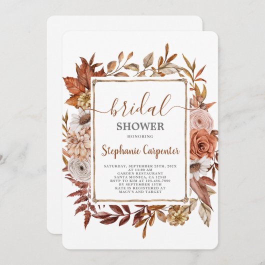 Fall Boho Bridal Dusche Einladung (Vorne/Hinten)