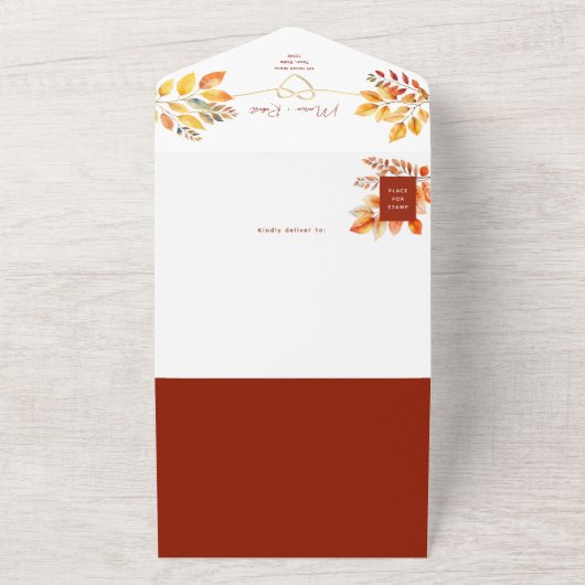 Fall Boho Burgundy Orange Wedding All In One Einladung (Außenbereich)