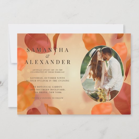 Fall Boho Burnt Orange Blätter QR Code Wedding Einladung (Vorderseite)