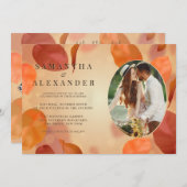 Fall Boho Burnt Orange Blätter QR Code Wedding Einladung (Vorne/Hinten)