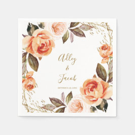 Fall Boho Burnt Orange Floral Wedding Napkins Serviette