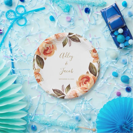 Fall Boho Burnt Orange Floral Wedding Paper Teller (Party)