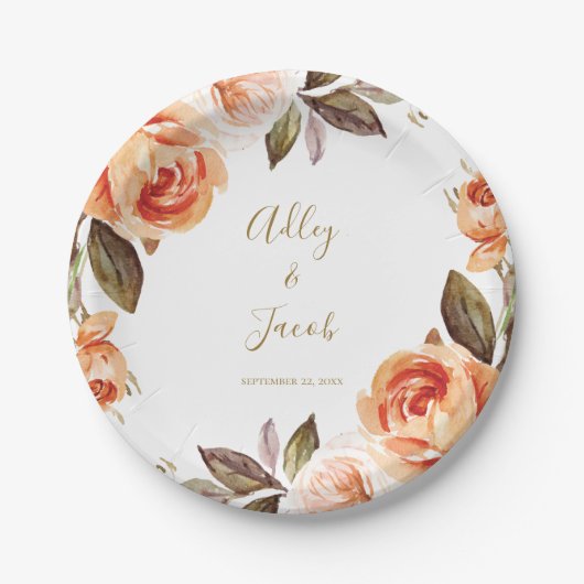 Fall Boho Burnt Orange Floral Wedding Paper Teller (Vorderseite)