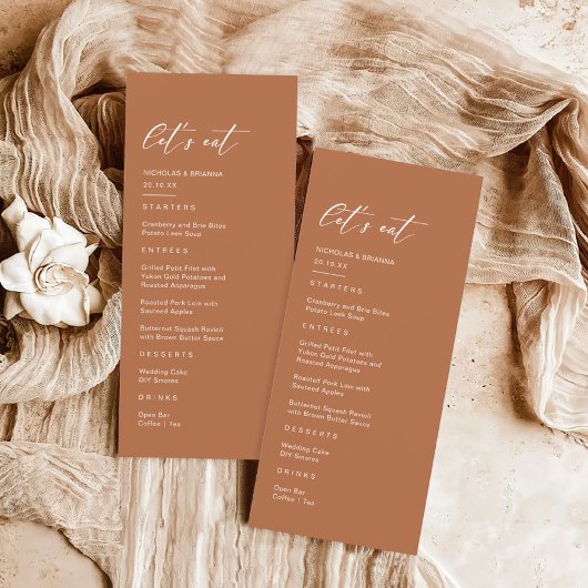 Fall Boho Burnt Orange Wedding Menükarte