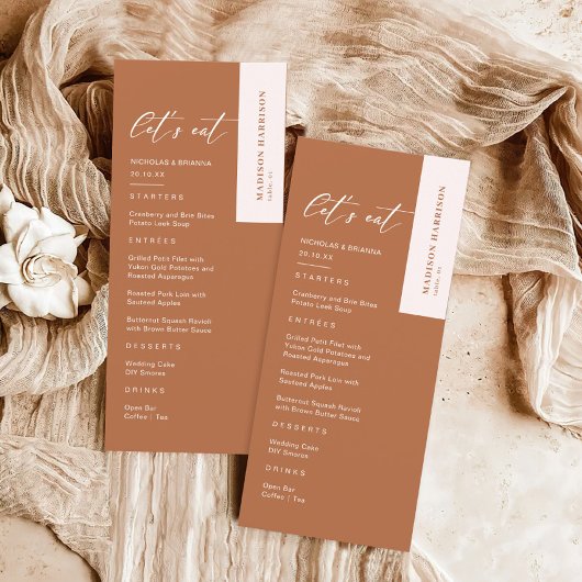 Fall Boho Burnt Orange Wedding Menükarte