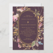 Fall Boho Eggplant Wildblumen RahmenWedding Einladung (Vorderseite)