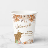 Fall Boho Floral Highland Kuh Baby Dusche Willkomm Pappbecher (Rückseite)