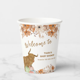 Fall Boho Floral Highland Kuh Baby Dusche Willkomm Pappbecher