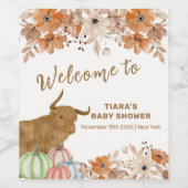 Fall Boho Floral Highland Kuh Baby Dusche Willkomm Weinetikett (Einzelnes Label)