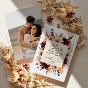Fall Boho Floral Save the Date Foto-Karte