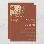 Fall Boho Floral Simple Modern Wedding Einladung (Vorne/Hinten)