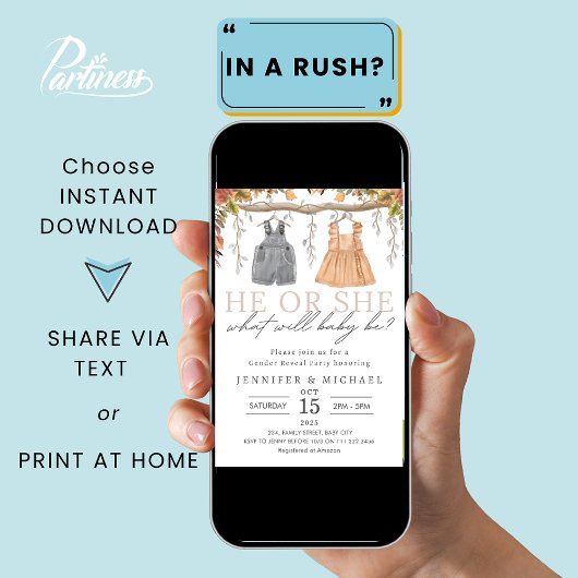 Fall Boho Gender Reveal Party Einladung